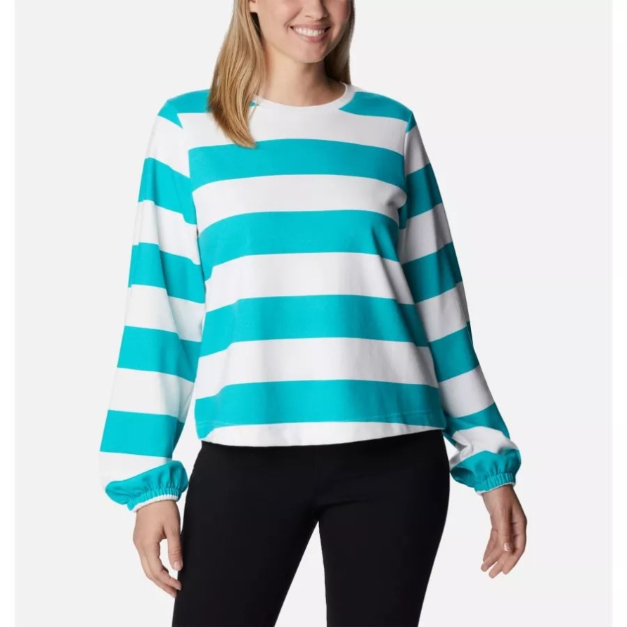 Columbia Trek French Terry Graphic Crew Columbia Für Damen In Hellem Aqua/Rugby-Streifen