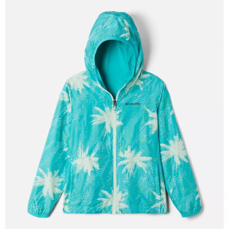 Bright Aqua Topo Palms Columbia Pixel Grabber Wendbare Jacke Für Kinder