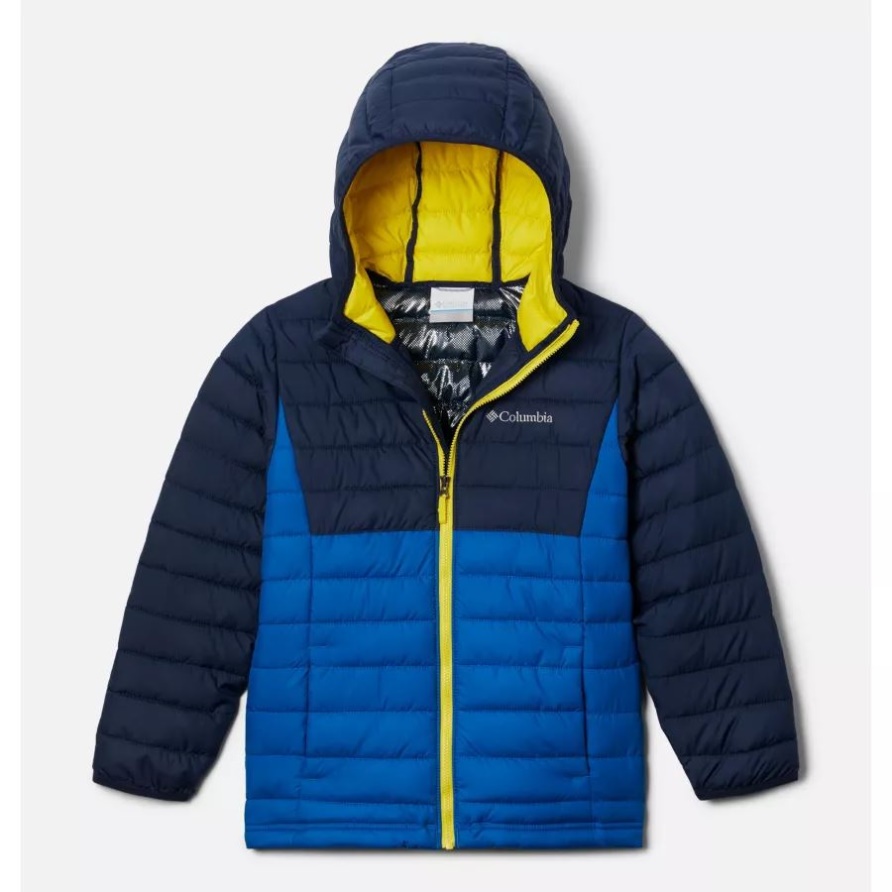 Bright Indigo/Coll Navy/Laser Lemon Columbia Powder Lite Kapuzenjacke Für Jungen