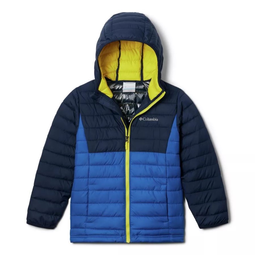 Bright Indigo/Coll Navy/Laser Lemon Columbia Powder Lite Isolierte Kapuzenjacke Für Jungen