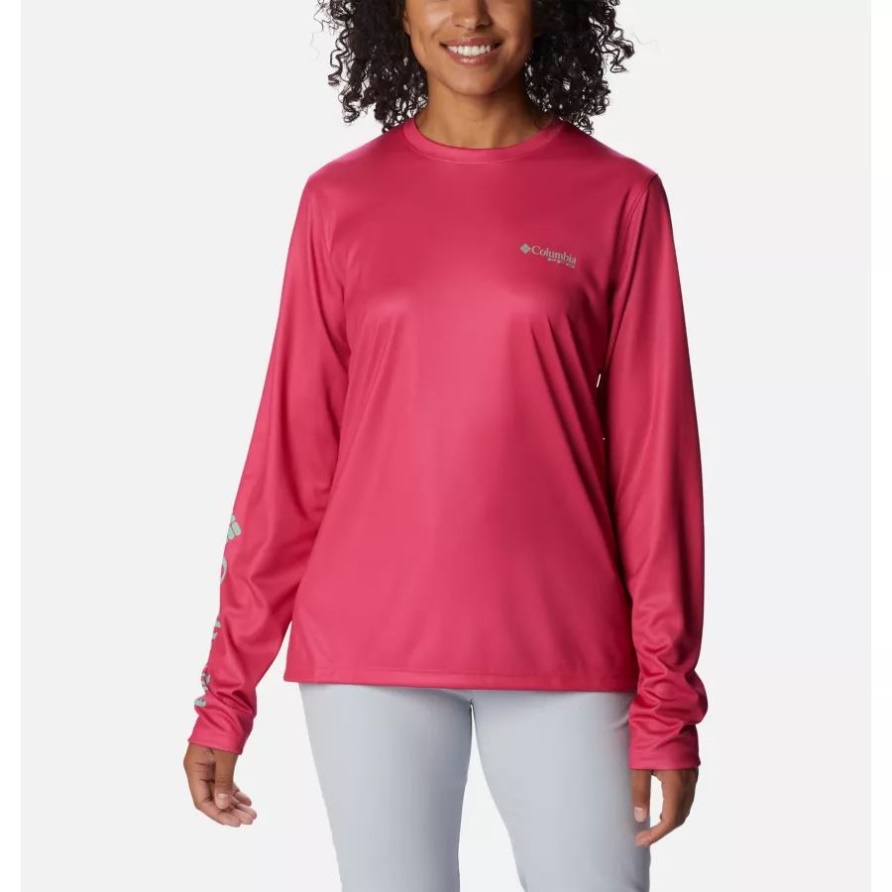 Kaktusrosa/Seetang Palmetto-Pfg-T-Shirt Der Frauen Langärmliges Segelfisch-Flair-T-Shirt Columbia