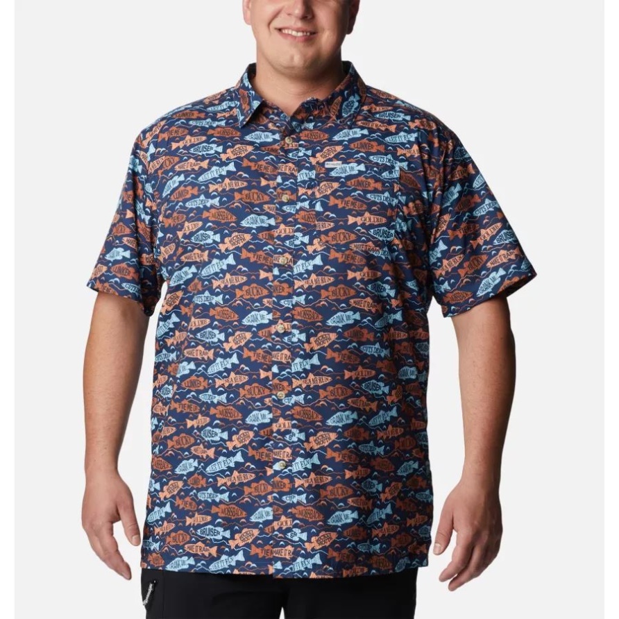 Carbon Fishfinder Print Columbia Herren Pfg Super Slack Tide Camp Shirt Groß