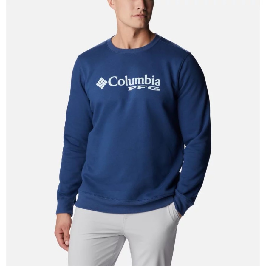Kohlenstoff/federblaues Pfg-sweatshirt Mit Rundem Logo Für Herren Columbia