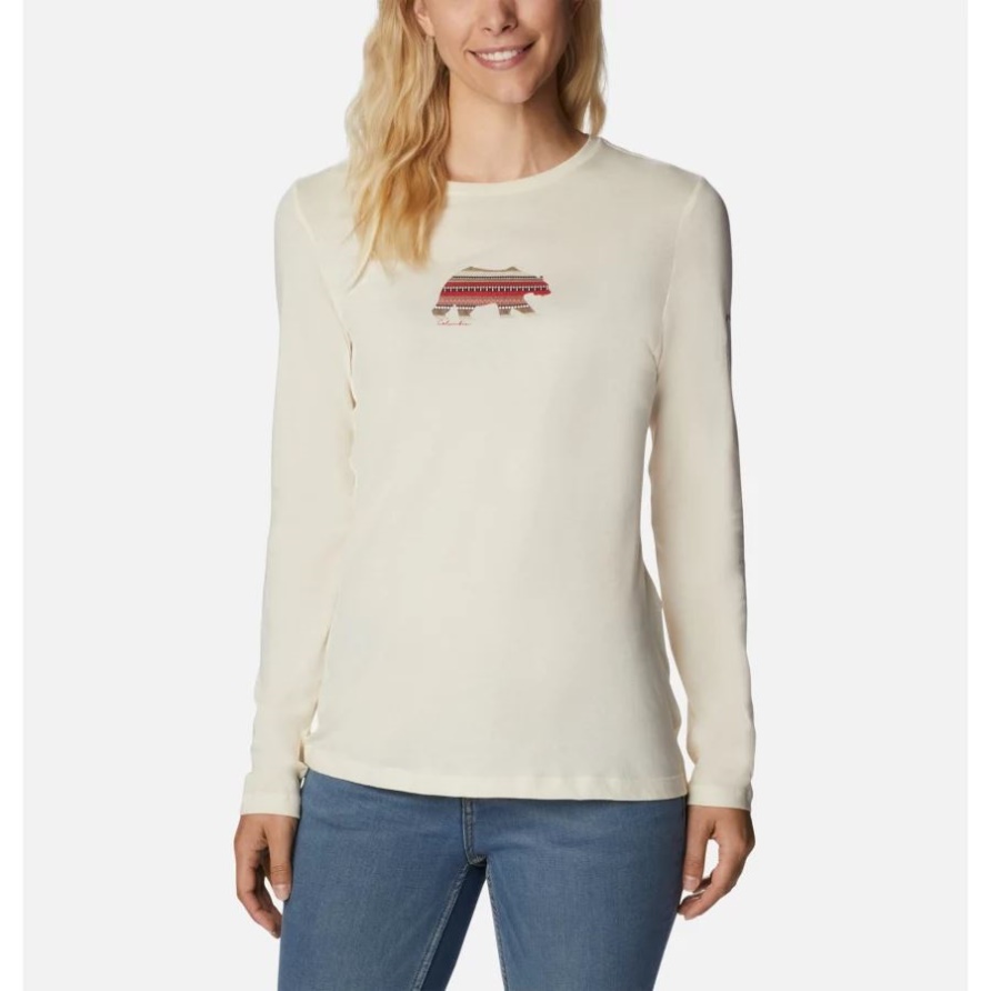 Langärmliges Hidden Haven-T-Shirt Für Frauen Mit Kreide-/Bärendruck Columbia