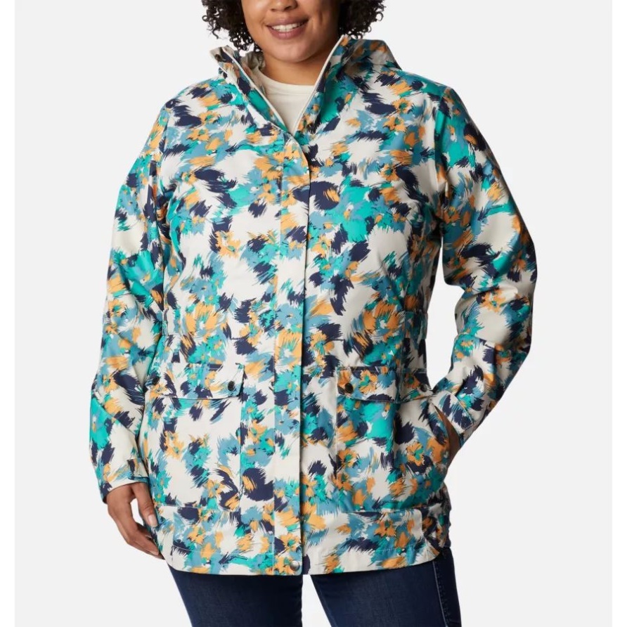 Chalk Typhoon Blooms Multi-Print-Damen-Trenchjacke Hier Und Dort – Plus Größe Columbia