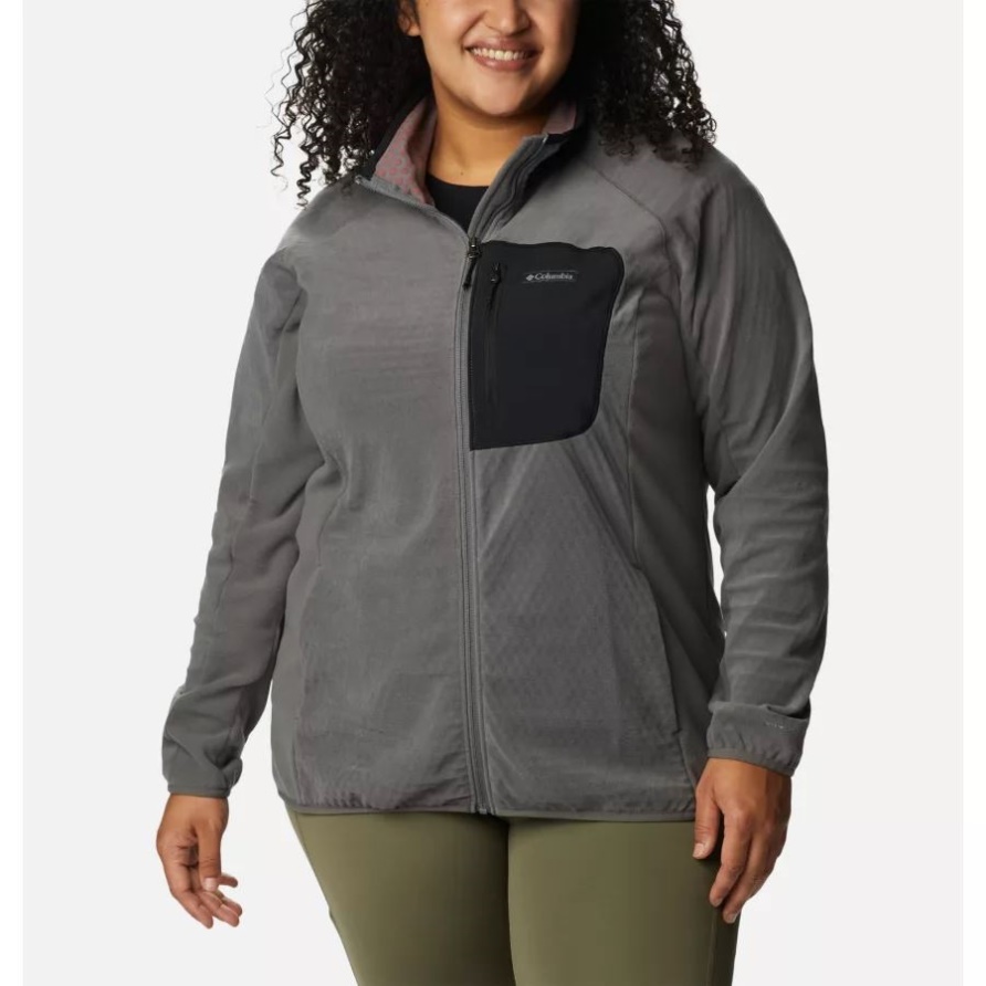 Stadtgrau/schwarze Damen-outdoor-tracks-fleecejacke Mit Durchgehendem Reißverschluss Plus Größe Columbia