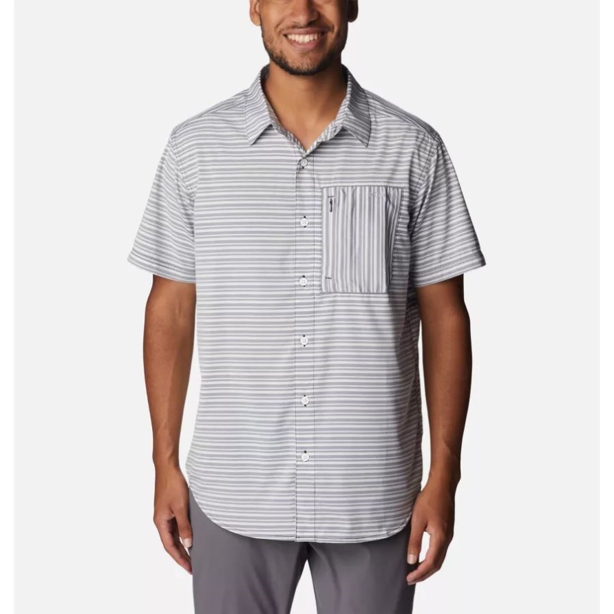 Collegiate Navy Basic Stripe Columbia Twisted Creek III Kurzarmhemd Für Herren