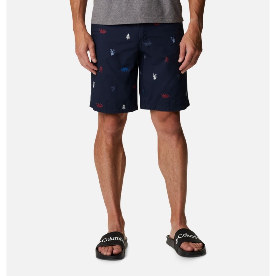 Collegiate Navy Camp Social Multi Print Columbia Ausgewaschene Lässig Bedruckte Shorts Für Herren