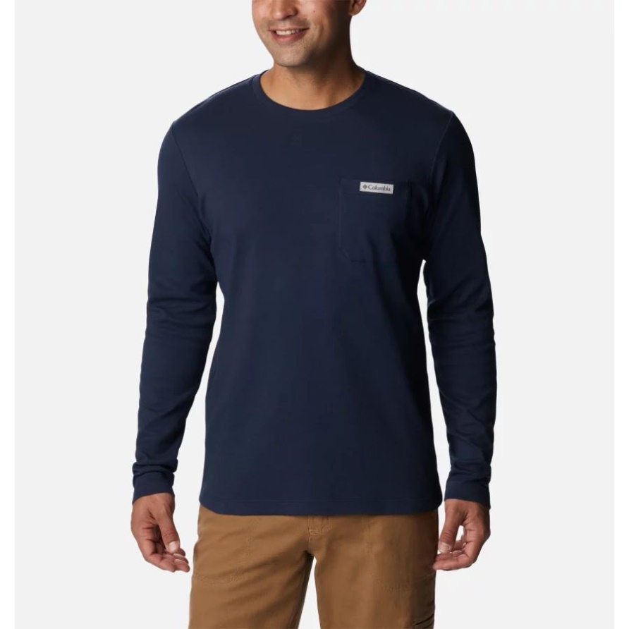 Collegiate Navy Columbia Heritage Park Langarm-Taschen-T-Shirt Für Herren