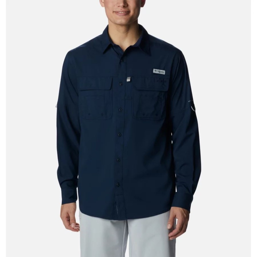 Collegiate Navy Columbia Pfg Drift Guide Gewebtes Langarmhemd Für Herren