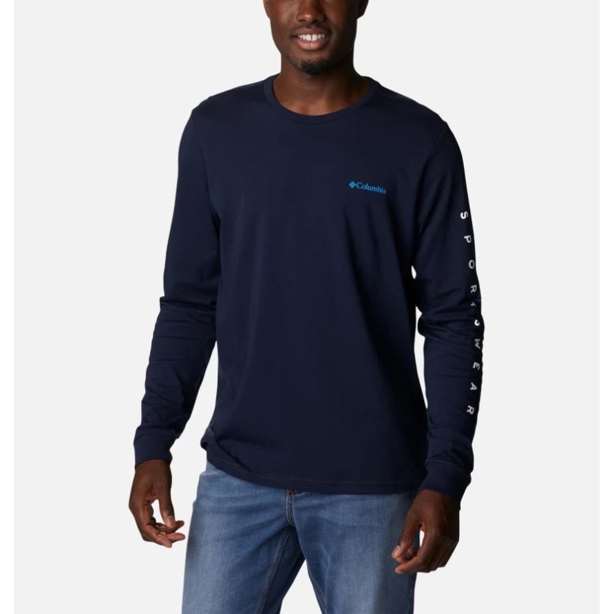 Collegiate Navy/Columbia Schablonenärmel Columbia Herren-CSC-Basic-Logo-Langarmhemd