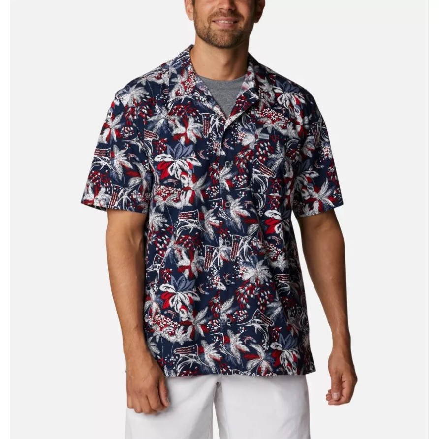 Collegiate Navy Feuerwerk Fischdruck Columbia Herren Pfg Trollers Bestes Kurzarmhemd
