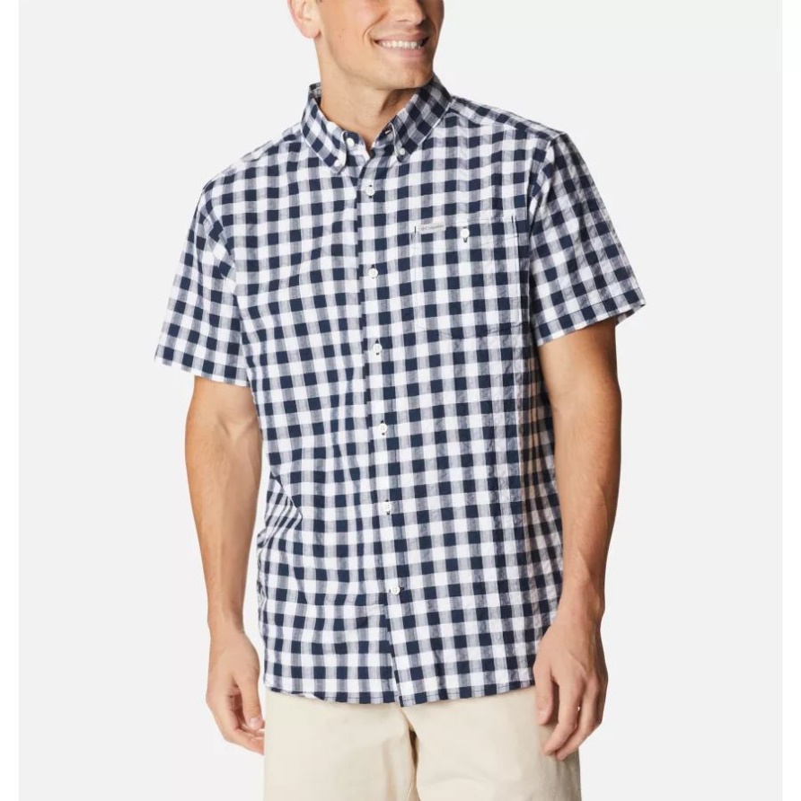 Collegiate Navy Kariertes Herrenhemd Brentyn Trail Ii Kurzarm Columbia