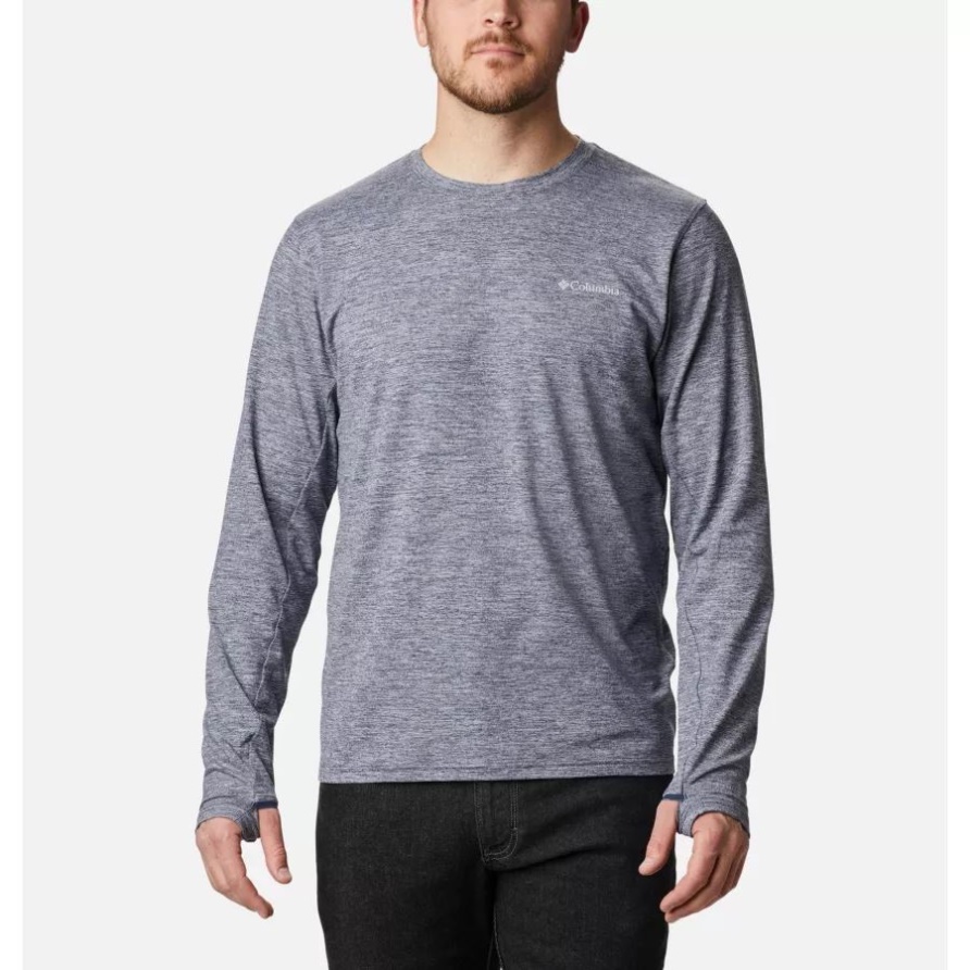 Collegiate Navy Heather Columbia Tech Trail Langarm-Crew II-Hemd Für Herren