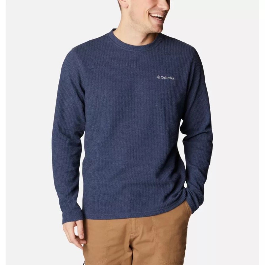 Collegiate Navy Heather Pine Peak II Waffle Long Sleeve Crew Columbia Für Herren