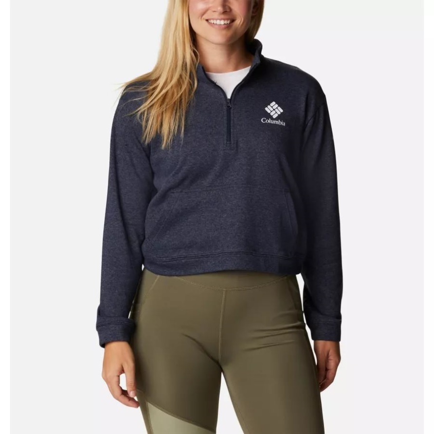 Collegiate Navy Heather/Stacked Gem Columbia Trek French Terry Sweatshirt Mit Halbem Reißverschluss Für Damen Columbia