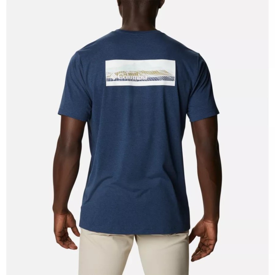 Collegiate Navy Hthr/off Grid Grafik Columbia Herren Tech Trail Grafik T-shirt