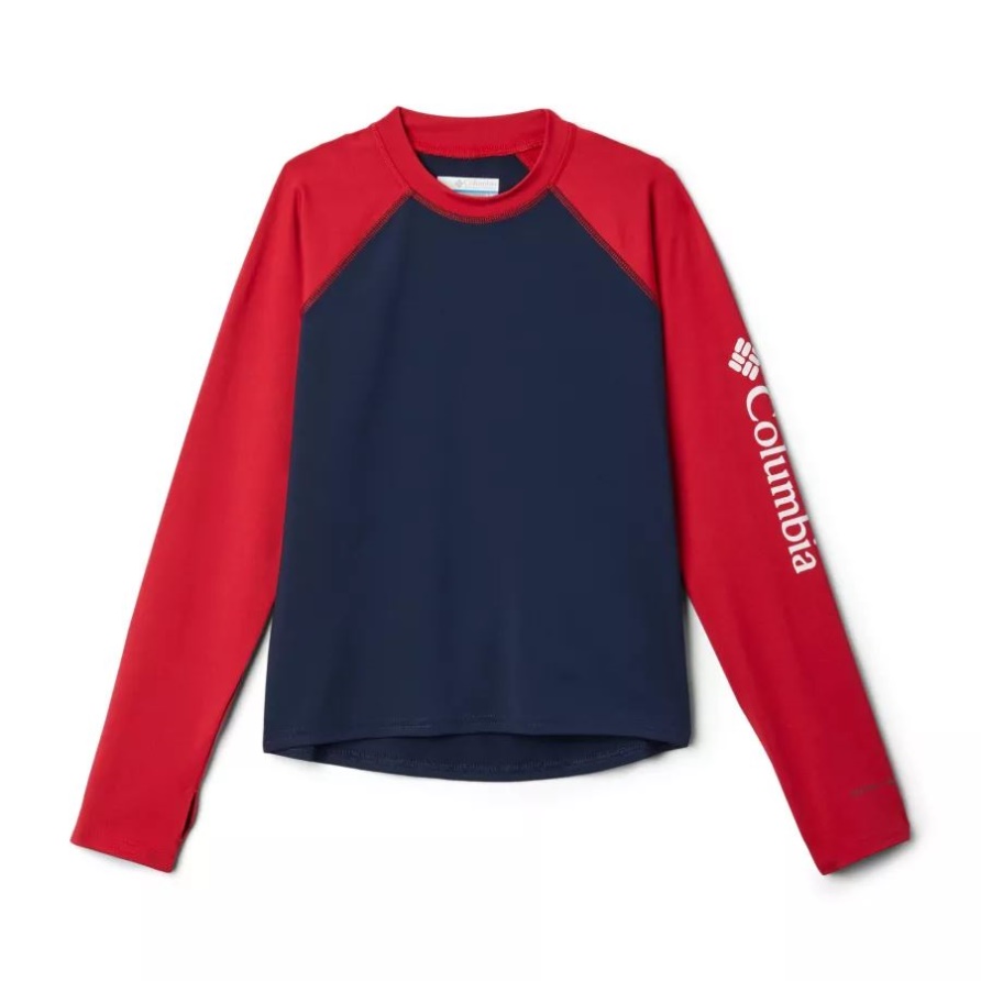 Collegiate Navy/Mountain Red Columbia Kinder-Sandschutzhemd Mit Langen Ärmeln