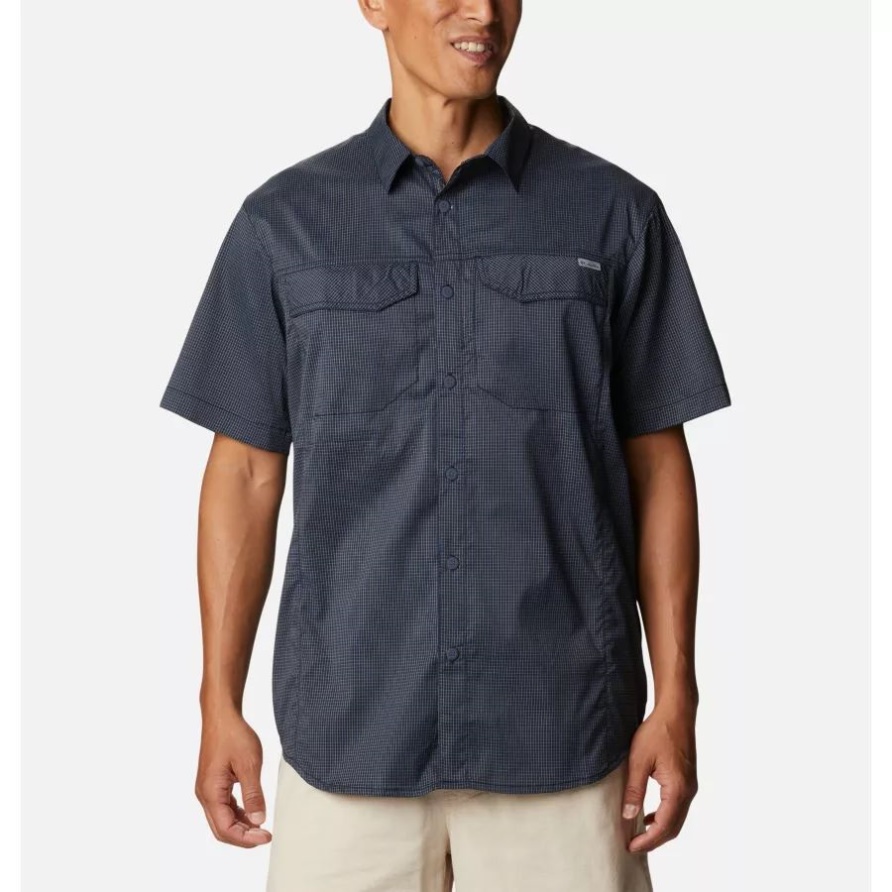 Collegiate Navy/quiet Grid Kariertes Kurzarmhemd Von Silver Ridge Lite Für Herren Columbia