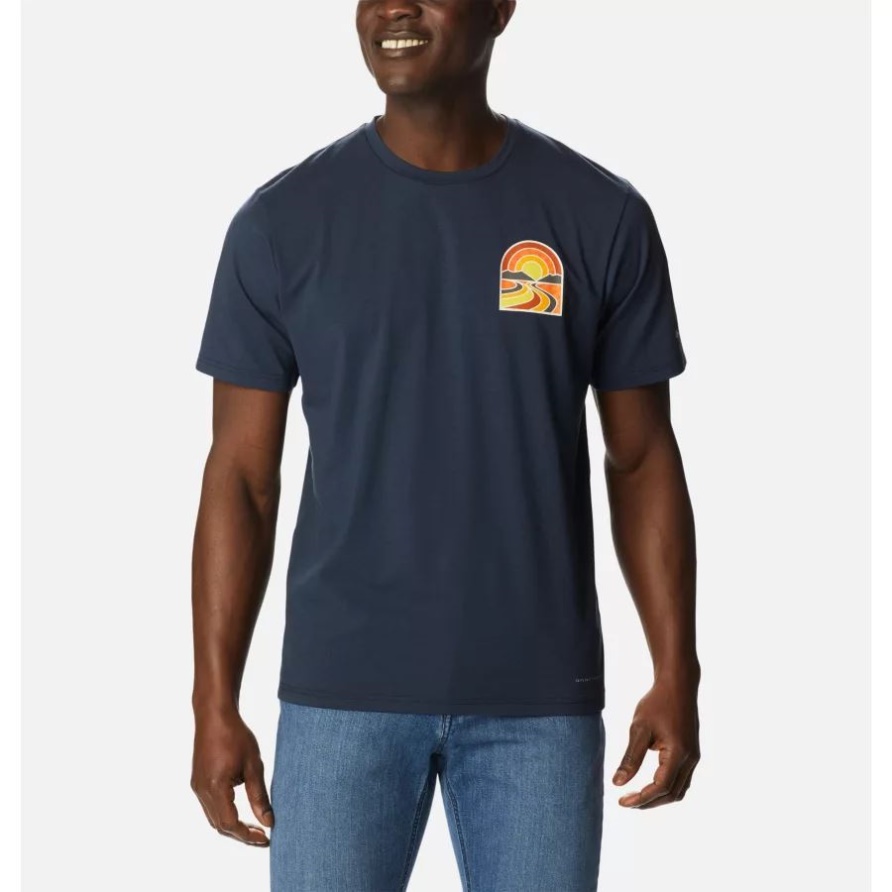 Collegiate Navy/Suntrek Trails Chest Columbia Sun Trek Kurzarm-Grafik-T-Shirt Für Herren Groß