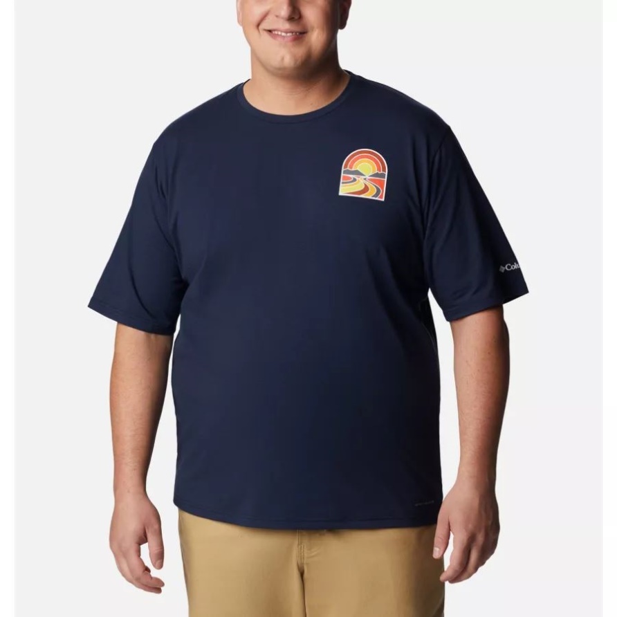 Collegiate Navy/Suntrek Trails Chest Columbia Technisches Sun Trek-T-Shirt Für Herren, Erweiterte Größe