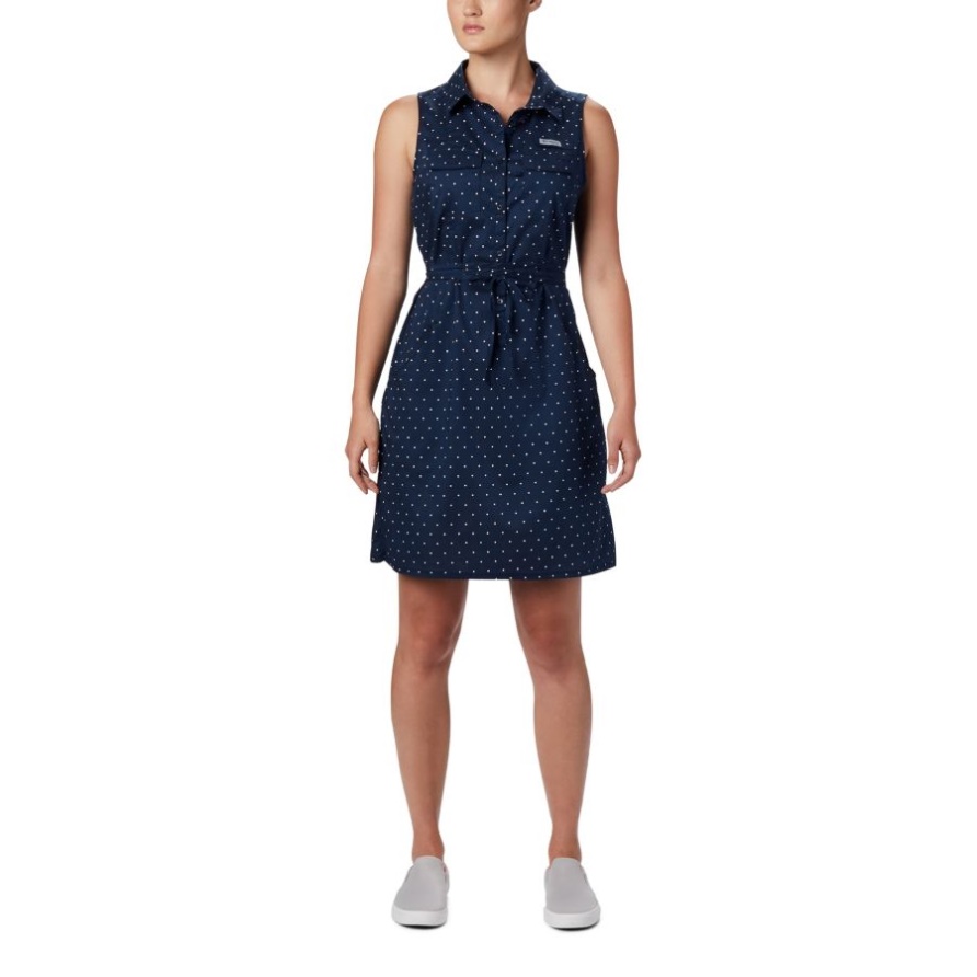 Collegiate Navy Swiss Dot Damen Pfg Bonehead Stretch ärmelloses Kleid Columbia