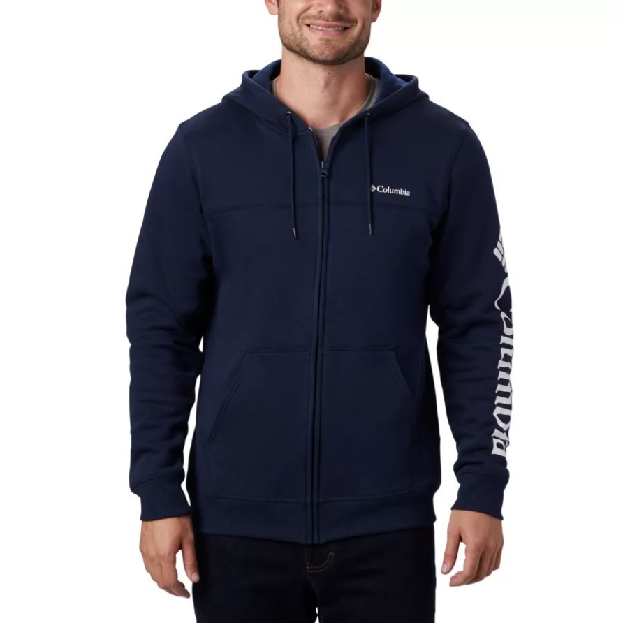 Collegiate Navy/Weiß Columbia Columbia-Logo-Fleece-Hoodie Mit Durchgehendem Reißverschluss Für Herren