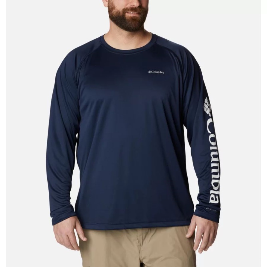 Collegiate Navy/White Logo Fork Stream Langarmshirt Für Herren Big Columbia