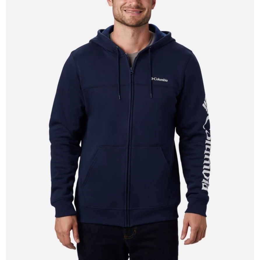 Collegiate Marine/weißer Columbia-logo-fleece-hoodie Mit Durchgehendem Reißverschluss Für Herren Groß Columbia