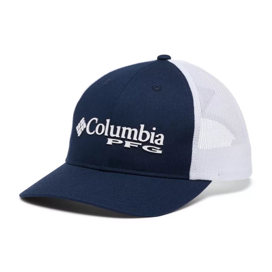 Collegiate Navy/weiß/stacked Logo Pfg Trucker Snap Back Columbia