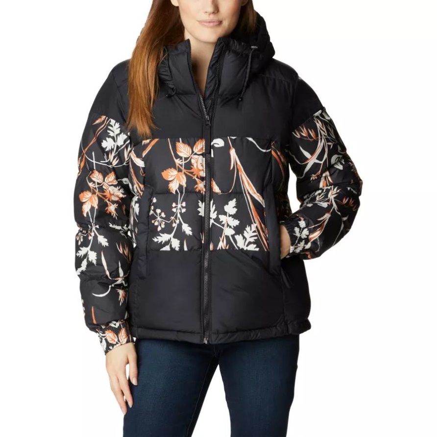 Columbia Schwarz/schwarze Pike Lake Ii Isolierte Damenjacke Mit Fallgrass-print