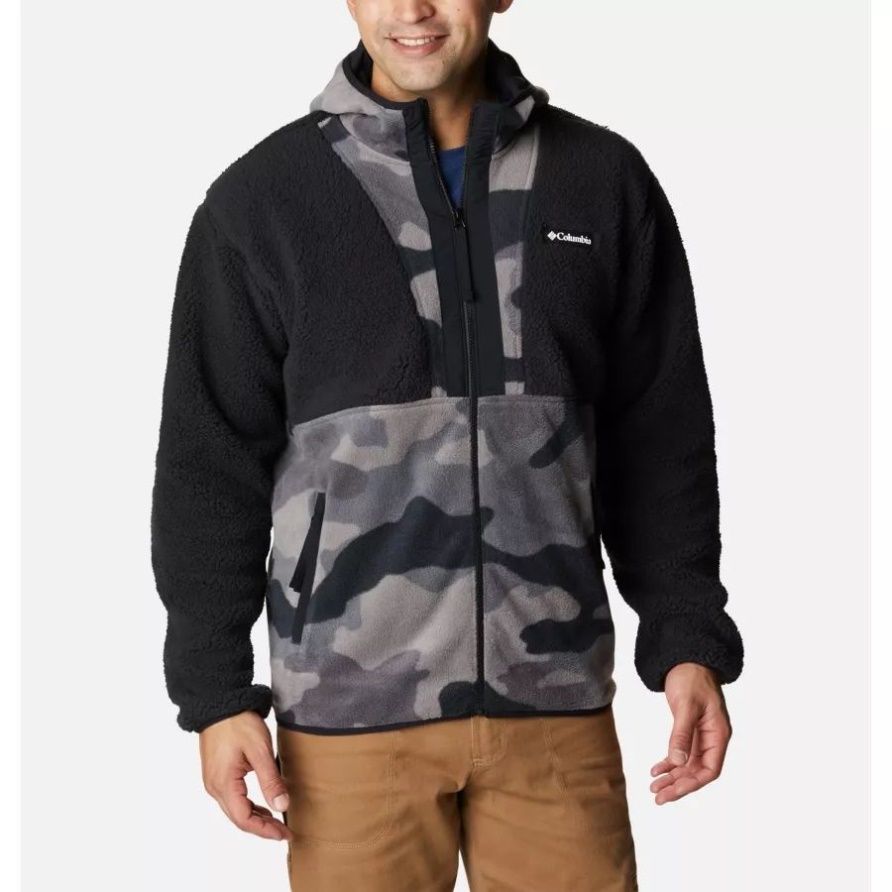 Columbia Schwarz/schwarz Mod Camo Print Herren-sherpa-kapuzenpulli Mit Durchgehendem Reißverschluss