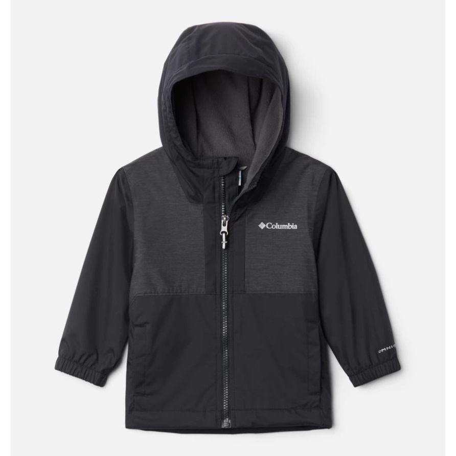 Columbia Black/black Slub Jungen-Kleinkind-Jacke Mit Fleecefutter Für Regnerische Trails