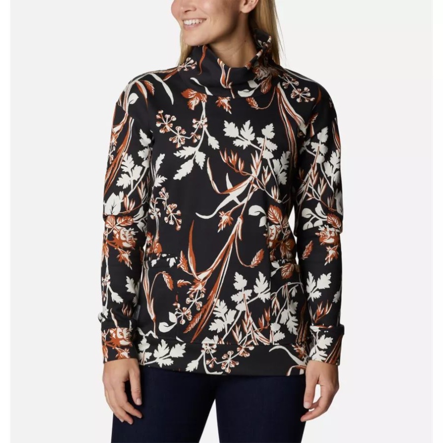 Columbia Black Fallgrass Print Columbia Lodge Trichterpullover Für Damen