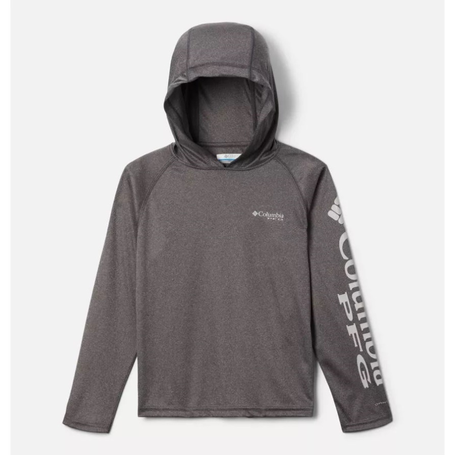 Columbia Schwarz Meliert/cooles Graues Pfg Terminal Tackle Heather Hoodie Für Jungen Mit Logo