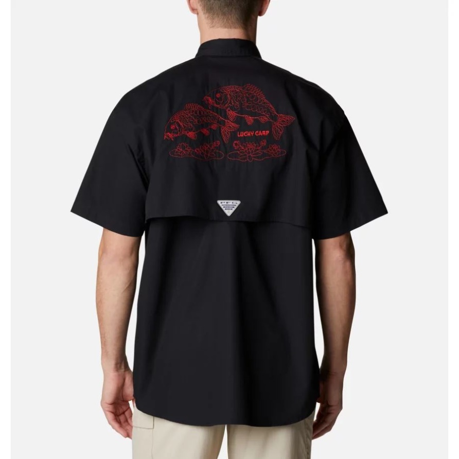Columbia Schwarz/Glückskarpfen-Grafik Herren-Bonehead-Symbol Kurzarm-Shirt