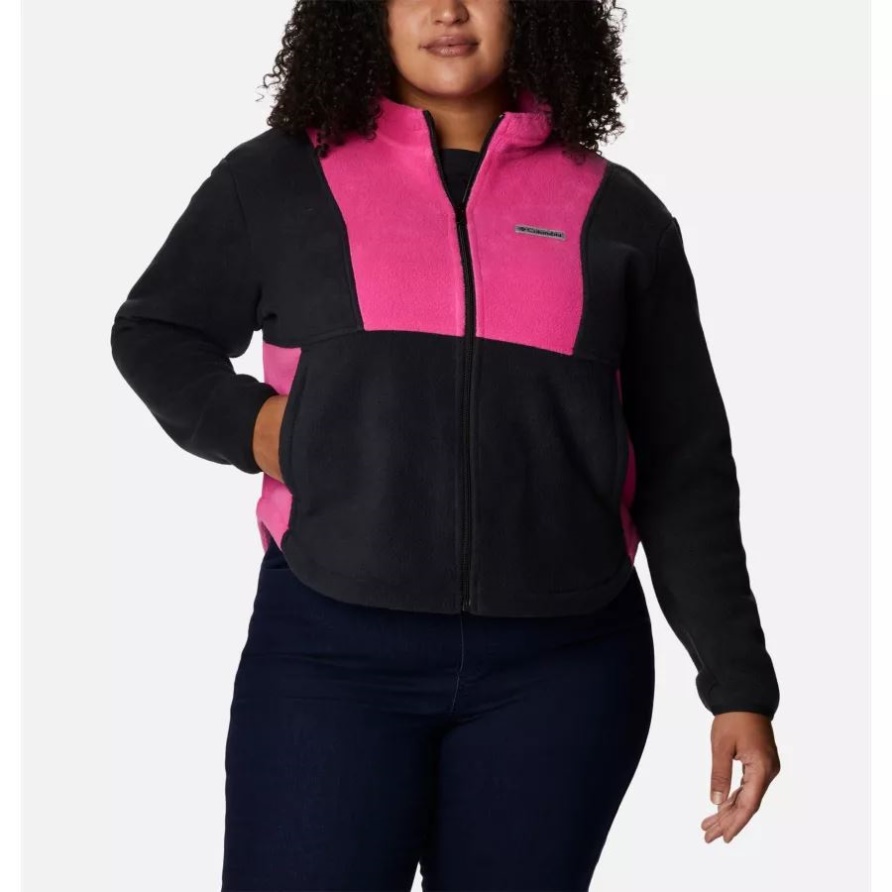 Columbia Black/Pink Ice Getestete Tough In Pink Colorblock-Fleecejacke Mit Durchgehendem Reißverschluss Für Damen In Übergröße