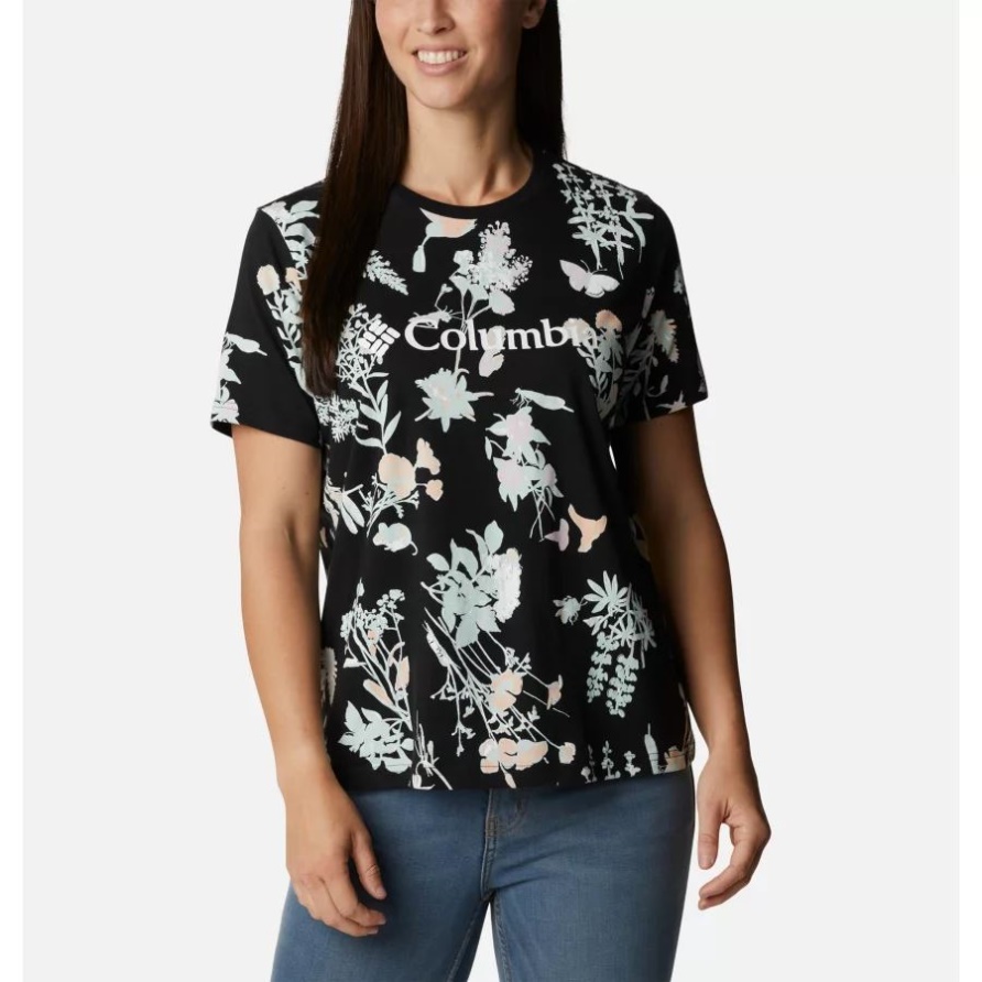 Columbia Black Radical Botanical Women's North Cascades Lässig Bedrucktes T-Shirt