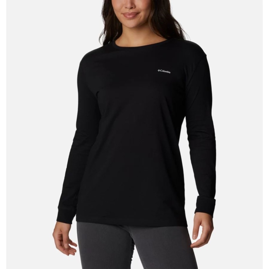 Kolumbien-Schwarzes/Stamp-Schablonenfrauen North Cascades Hinteres Langärmliges T-Shirt Mit Grafik