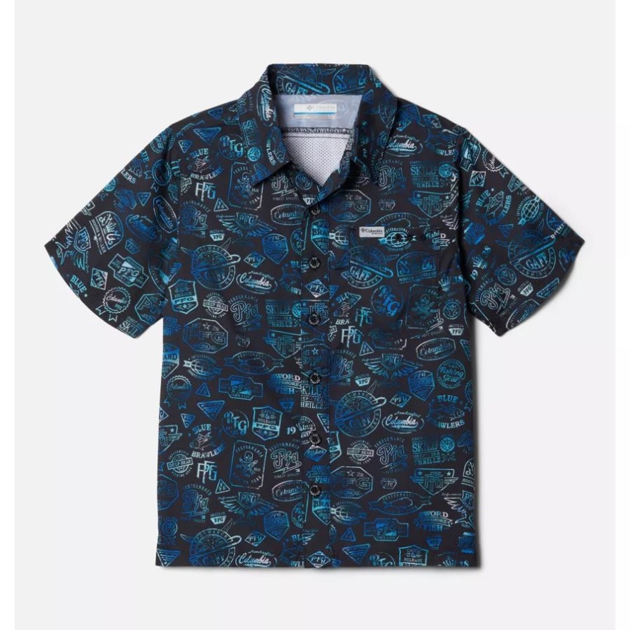 Columbia Black Tie Dye Pfg Pfg Super Slack Tide Kurzarm Campshirt Für Jungen