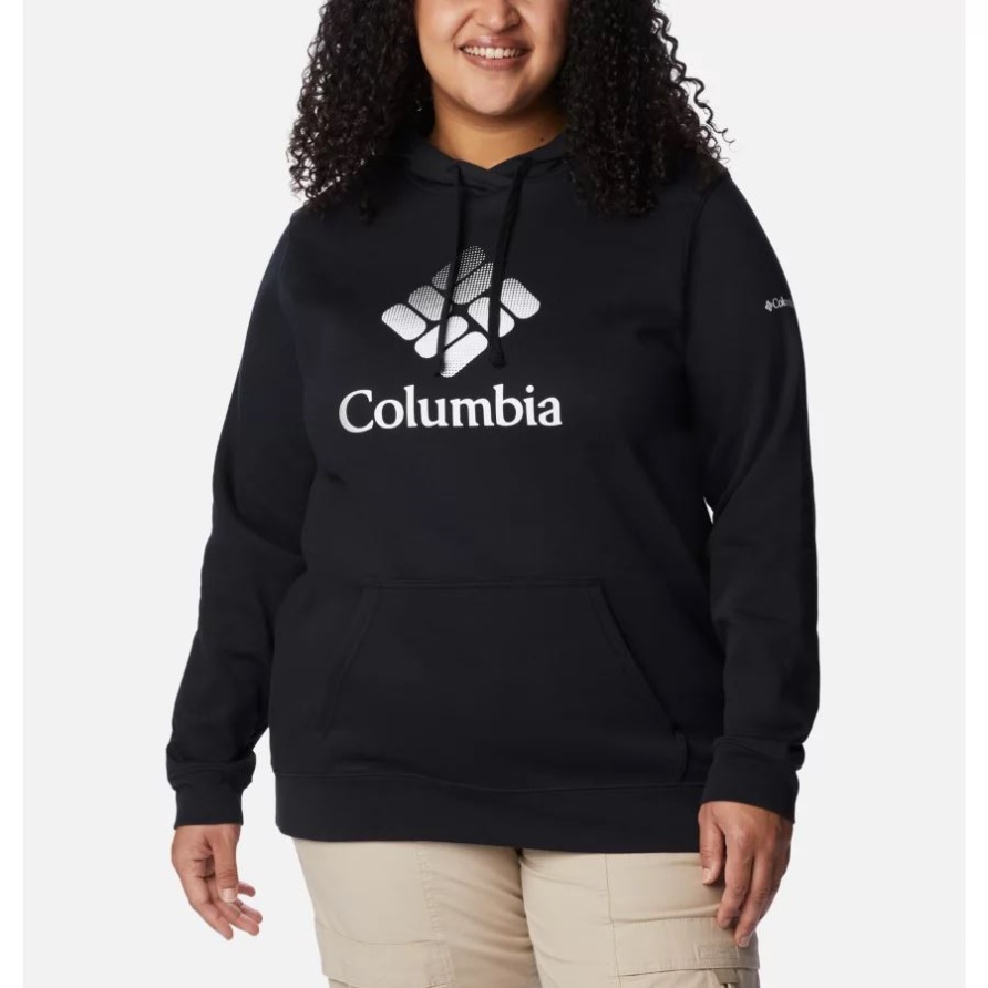 Columbia Schwarz/weiß Csc Stacked Logo Frauen Columbia Trek Grafik Hoodie Plus Größe