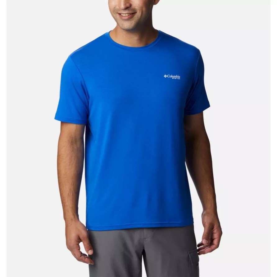 Columbia Blue Macaw/compass Blue Pfg Fischflagge Tech Kurzarmshirt Für Herren Mit Farbverlauf