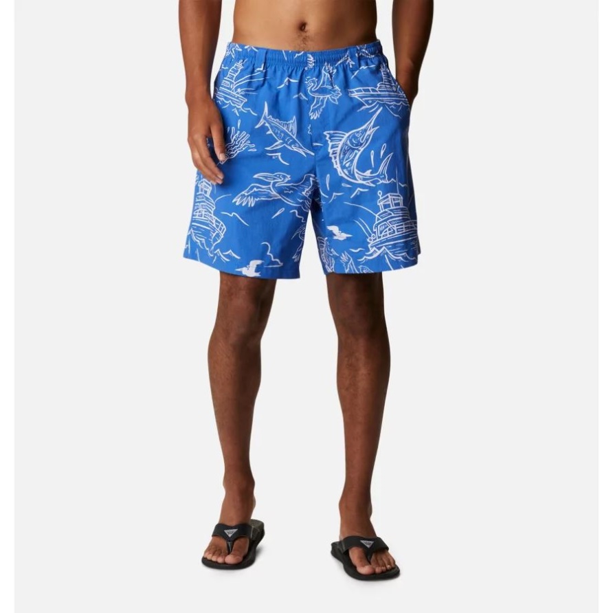 Columbia Blue Macaw Mighty Marlins Print Pfg Super Backcast Wassershorts Für Herren