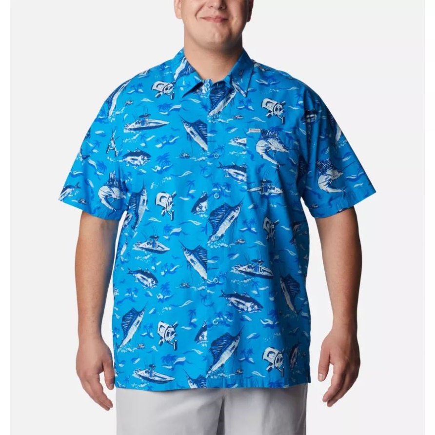 Columbia Blue Macaw Reel Dreamz Print Pfg Trollers Best Kurzarmshirt Für Herren Groß