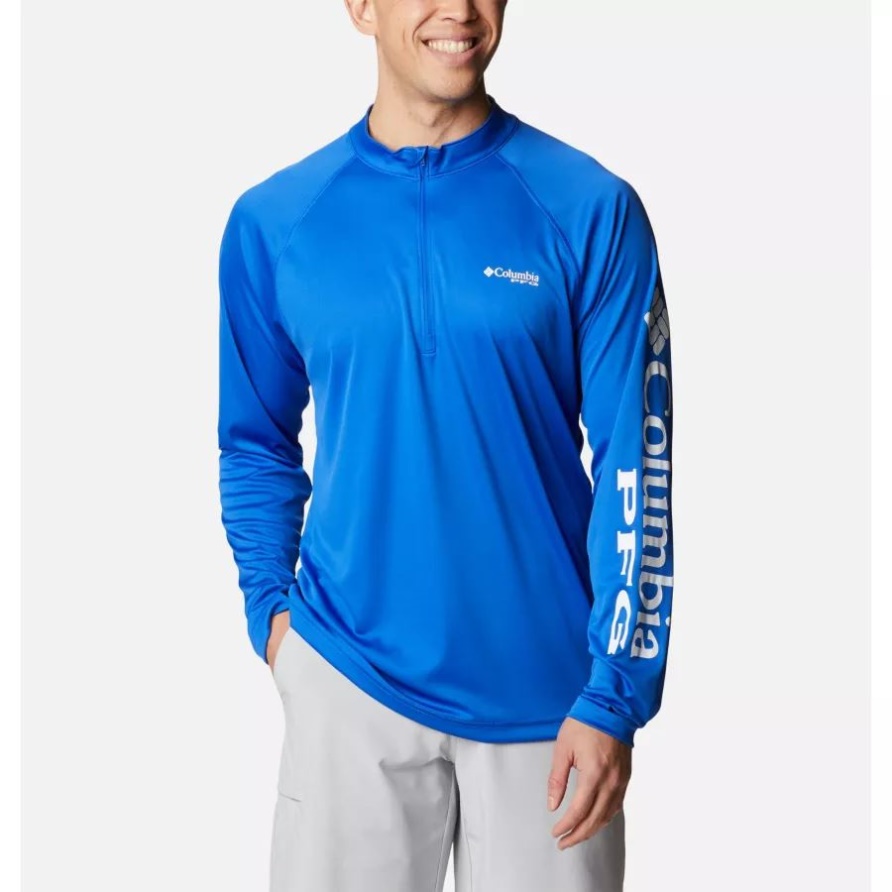 Columbia Blue Macaw/weißes Logo Pfg Terminal Tackle Herrenpullover Mit 1/4-Reißverschluss Groß