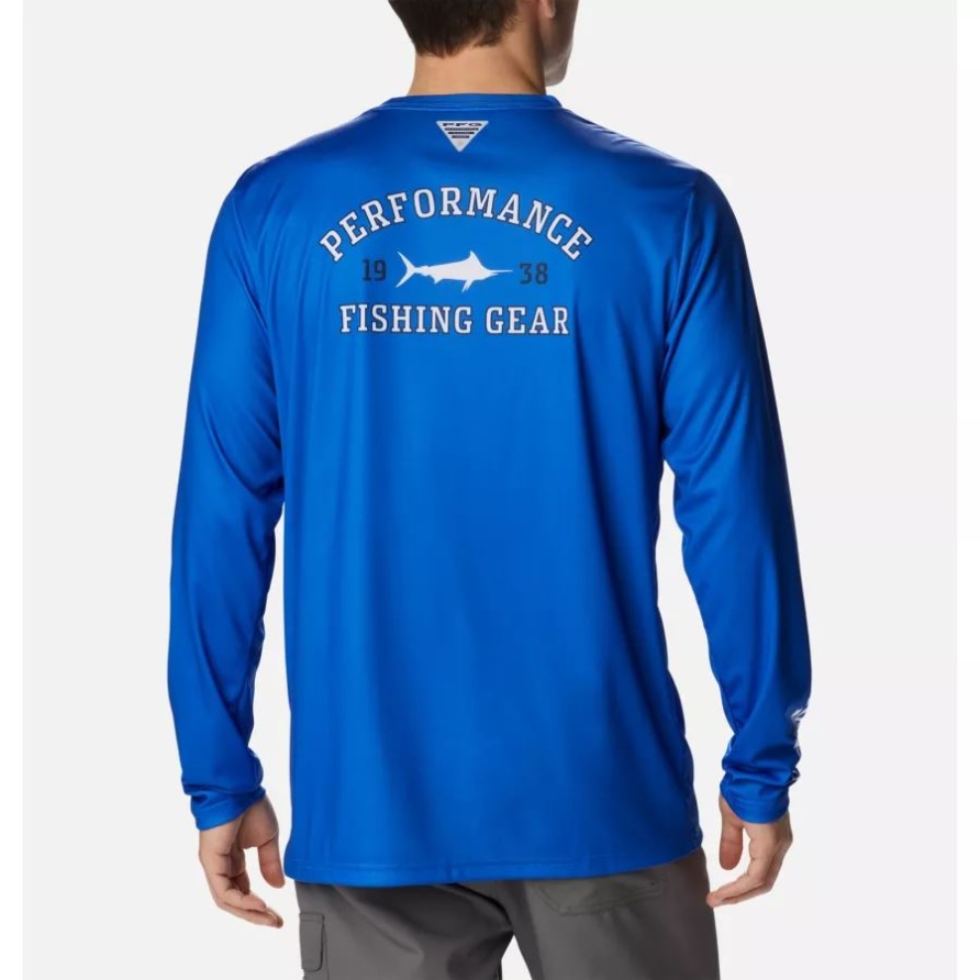 Columbia Blue Macaw/White Marlin Herren PFG Terminal Tackle University Langarmshirt