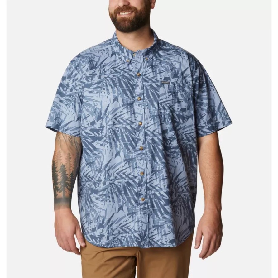 Columbia Bluestone Dye Palms Herren Kurzarmhemd Rapid Rivers Bedruckt Groß