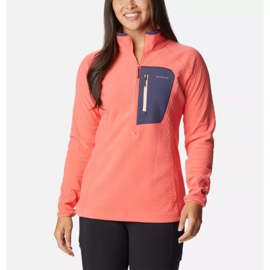 Columbia Blush Pink/Peach Blossom Damen-Fleece-Pullover Mit Halbreißverschluss Und Tracks