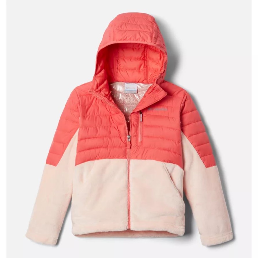 Columbia Blush Pink/Peach Blossom Youth Powder Lite Mädchen-Neuheit Mit Kapuze, Isolierte Jacke