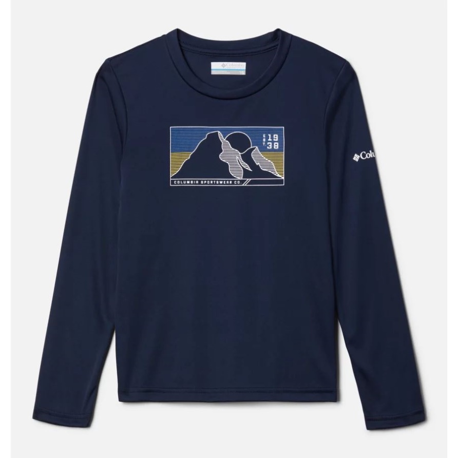 Columbia Grizzly Peak Langarm-Grafik-T-Shirt Für Jungen Collegiate Navy/Line Scape
